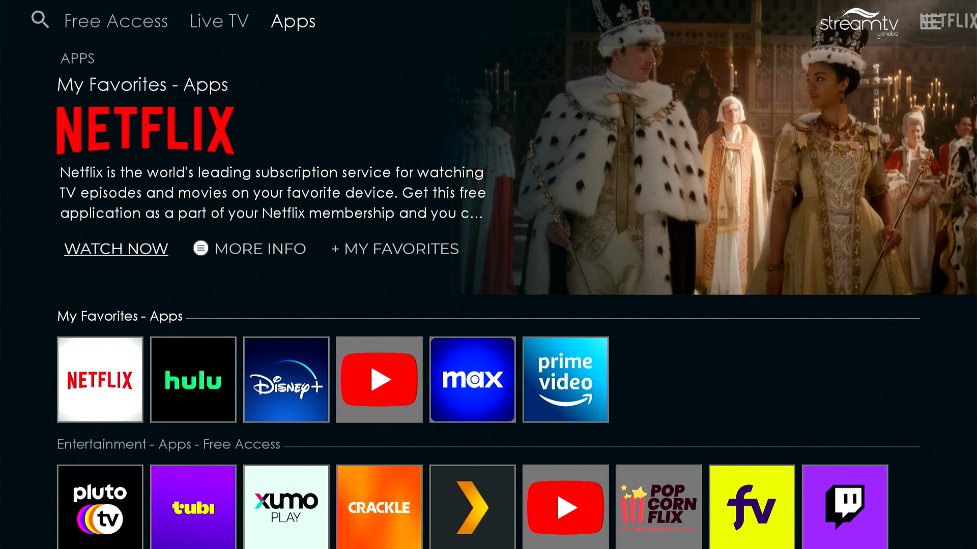 MyAppsScreen yondoo StreamTV apps interface